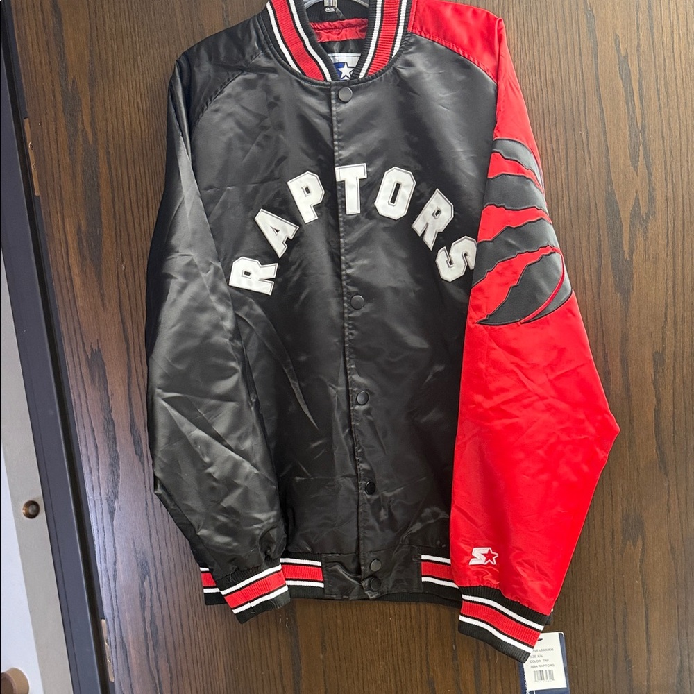 STARTER Men's Black and Red Raptors Varsity Jacket